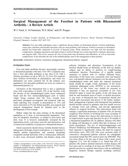 Surgical Management of the Forefoot in Patients with Rheumatoid Arthritis - a Review Article W.J