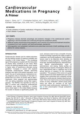 Cardiovascular Medications in Pregnancy a Primer