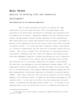 Eric Trist Quality of Working Life and Community Development1