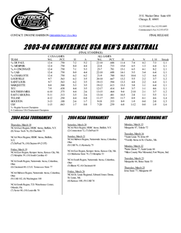 2003-04 Conference Usa Men's Basketball (Final Standings) C-Usa Games All Games Team W-L Pct