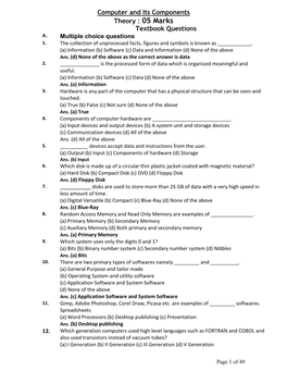 Computer and Its Components Theory : 05 Marks Textbook Questions A