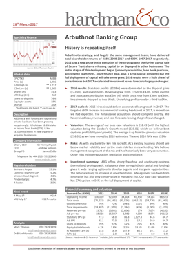 Arbuthnot Banking Group Line, ARBB.L, Trade Price(Last), 27/03/2017, 1,428.85, N/A, N/A Price Gbp