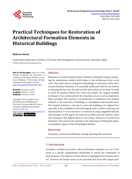 Practical Techniques for Restoration of Architectural Formation Elements in Historical Buildings