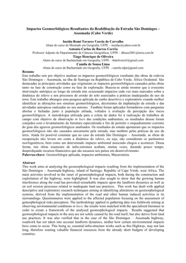 Impactos Geomorfológicos Resultantes Da Reabilitação Da Estrada São Domingos – Assomada (Cabo Verde)