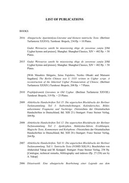 List of Publications