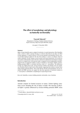 The Effect of Morphology and Physiology on Butterfly Territoriality