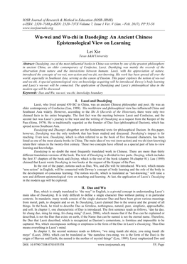 Wu-Wei and Wu-Zhi in Daodejing: an Ancient Chinese Epistemological View on Learning