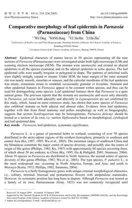 Comparative Morphology of Leaf Epidermis in Parnassia