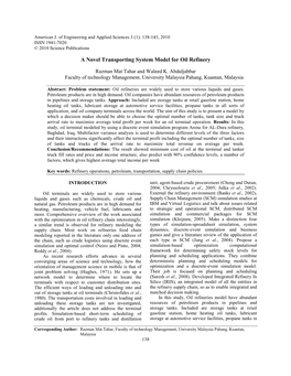 A Novel Transporting System Model for Oil Refinery