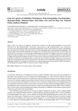 (Trichoptera: Polycentropodidae, Psychomyiidae, Hydropsychidae, Odontoceridae) from Khao Nan and Tai Rom Yen National Parks, Southern Thailand