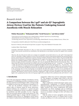 A Comparison Between the I-Gel® and Air-Q® Supraglottic Airway Devices