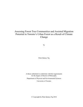 Assessing Forest Tree Communities and Assisted Migration Potential in Toronto’S Urban Forest As a Result of Climate Change