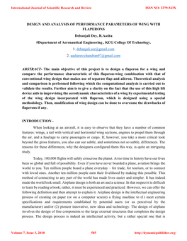 DESIGN and ANALYSIS of PERFORMANCE PARAMETERS of WING with FLAPERONS Debanjali Dey, R.Aasha #Department of Aeronautical Engineering , KCG College of Technology