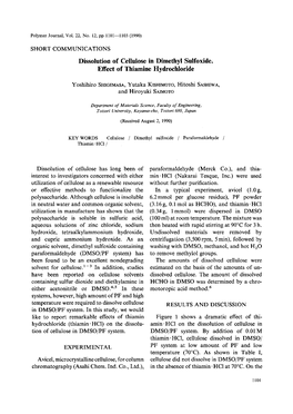 Dissolution of Cellulose in Dimethyl Sulfoxide. Effect of Thiamine Hydrochloride