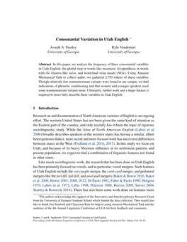 Consonantal Variation in Utah English *