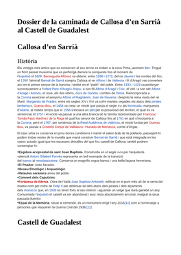 Dossier De La Caminada De Callosa D'en Sarrià Al Castell De Guadalest
