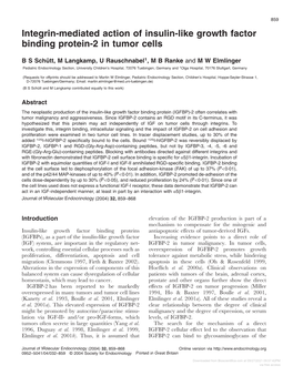 Integrin-Mediated Action of Insulin-Like Growth Factor Binding Protein-2 in Tumor Cells