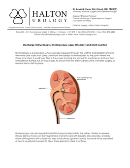 Discharge Instructions for Ureteroscopy, Laser Lithotripsy and Stent Insertion