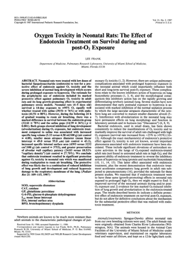 Oxygen Toxicity in Neonatal Rats: the Effect of Endotoxin Treatment on Survival During and Post-02 Exposure