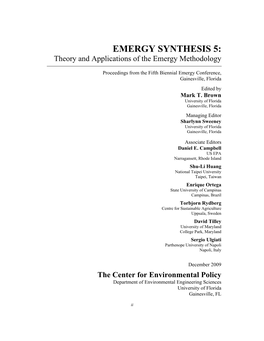 EMERGY SYNTHESIS 5: Theory and Applications of the Emergy Methodology