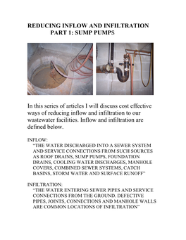 Reducing Inflow and Infiltration Part 1: Sump Pumps