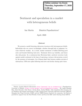 Sentiment and Speculation in a Market with Heterogeneous Beliefs