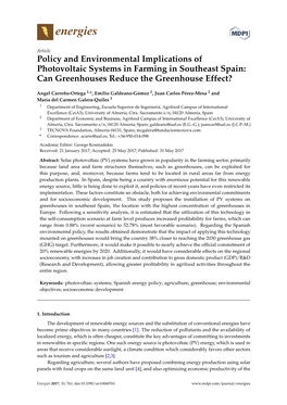 Policy and Environmental Implications of Photovoltaic Systems in Farming in Southeast Spain: Can Greenhouses Reduce the Greenhouse Effect?