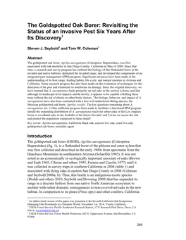 The Goldspotted Oak Borer: Revisiting the Status of an Invasive Pest Six Years After 1 Its Discovery