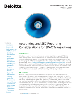 Accounting and SEC Reporting Considerations for SPAC Transactions