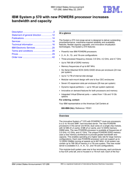 IBM System P 570 with New POWER6 Processor Increases Bandwidth and Capacity