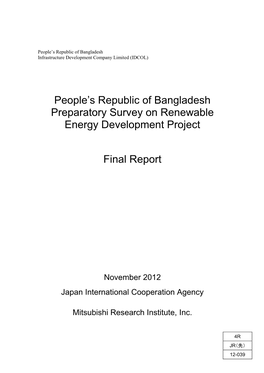 People's Republic of Bangladesh Preparatory Survey on Renewable