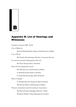 Appendix B: List of Hearings and Witnesses