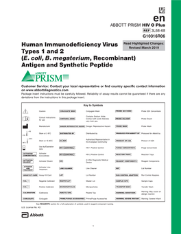 ABBOTT PRISM HIV O Plus 3L68-68 G10316R06 Read Highlighted Changes: Human Immunodeficiency Virus Revised March 2019 Types 1 and 2 (E