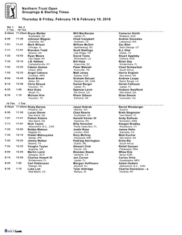 Northern Trust Open Groupings & Starting Times Thursday & Friday