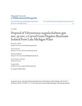 Proposal of Vibrionimonas Magnilacihabitans Gen. Nov., Sp