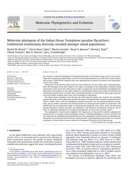 Molecular Phylogeny of the Indian Ocean Terpsiphone Paradise ﬂycatchers: Undetected Evolutionary Diversity Revealed Amongst Island Populations ⇑ Rachel M