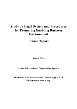 Study on Legal System and Procedures for Promoting Enabling Business Environment Final Report