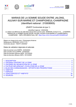 MARAIS DE LA SOMME SOUDE ENTRE JALONS, AULNAY-SUR-MARNE ET CHAMPIGNEUL-CHAMPAGNE (Identifiant National : 210008905)