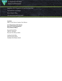 September 2019 Competitive Oil and Gas Lease Sale Environmental Assessment Pecos District Office DOI-BLM-NM-P000-2019-0003