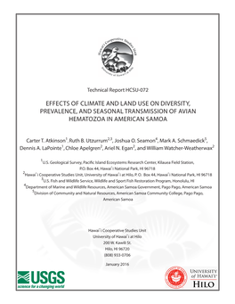 Effects of Climate and Land Use on Diversity, Prevalence, and Seasonal Transmission of Avian Hematozoa in American Samoa