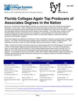 Florida Colleges Again Top Producers of Associates Degrees in the Nation