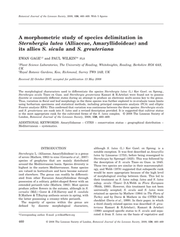 A Morphometric Study of Species Delimitation in Sternbergia Lutea (Alliaceae, Amaryllidoideae) and Its Allies S