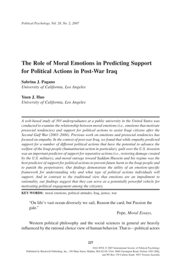 The Role of Moral Emotions in Predicting Support for Political Actions in Post-War Iraq