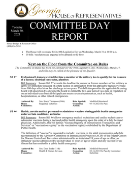 Daily Report for March 30, 2021 Next on the Floor