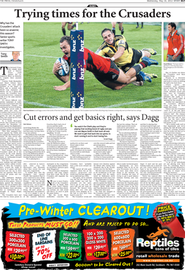 Cut Errors and Get Basics Right, Says Dagg Refereed’’ Has Made Turnover Streak, They Notched Six Tries Ball Harder to Get
