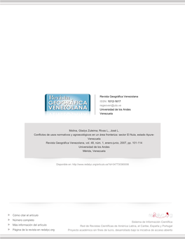 Sector El Nula, Estado Apure-Venezuela Conflicts of Normative and Agroecological Uses in a Border Area: Apure State-Venezuela
