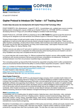 Gopher Protocol to Introduce Orb Tracker -- Iot Tracking Server