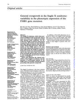 Original Articles General Overgrowth Inthe Fragile X Syndrome