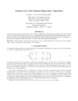 Analysis of a Fast Hankel Eigenvalue Algorithm