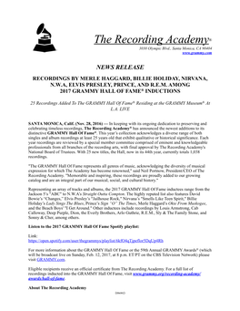 The Recording Academy® 3030 Olympic Blvd., Santa Monica, CA 90404